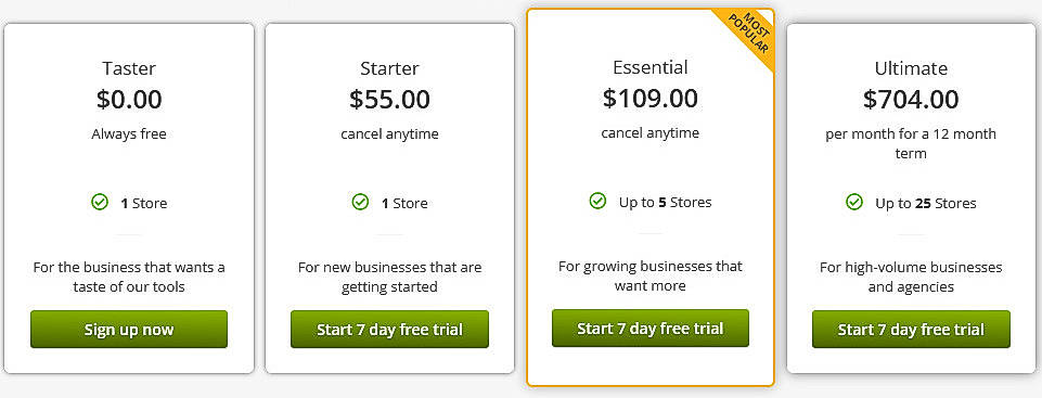 Pricing screenshot