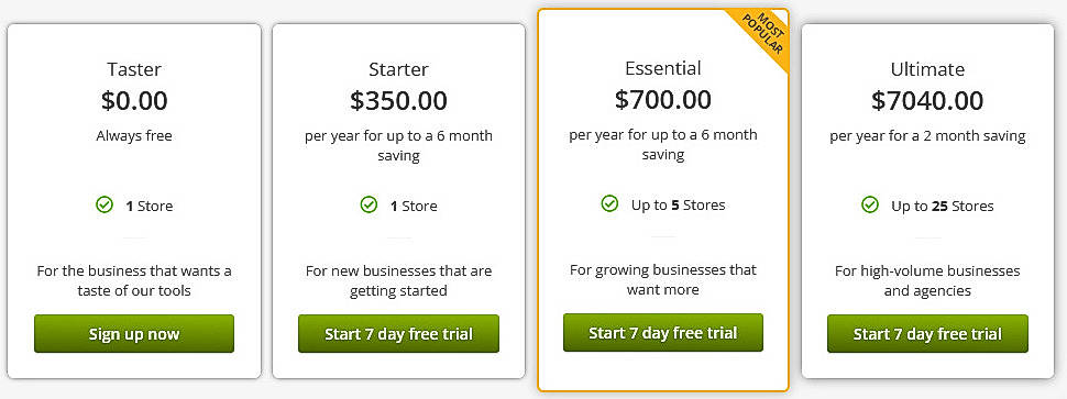Pricing screenshot