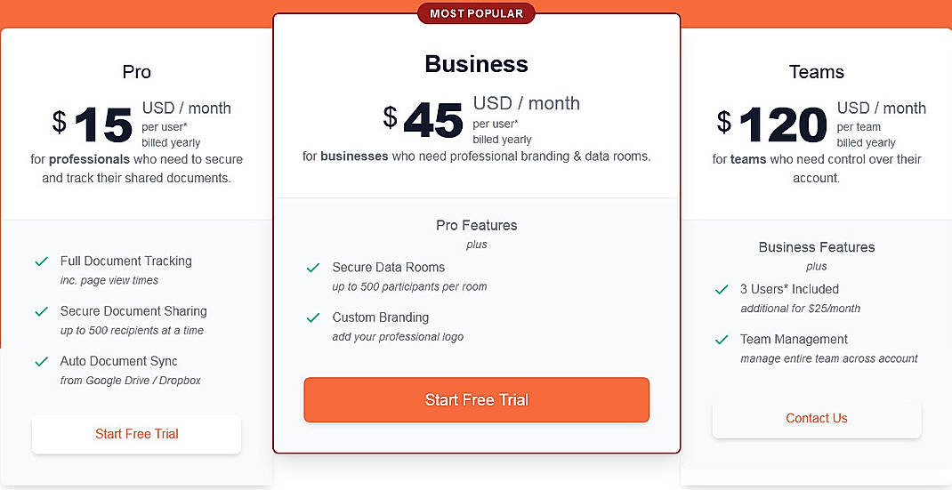 Pricing screenshot