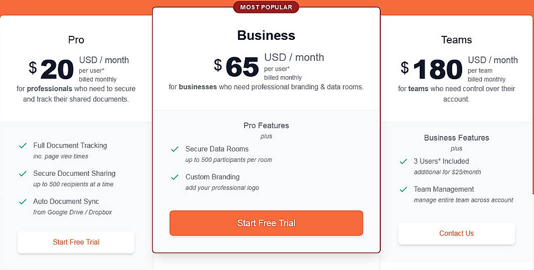 Pricing screenshot