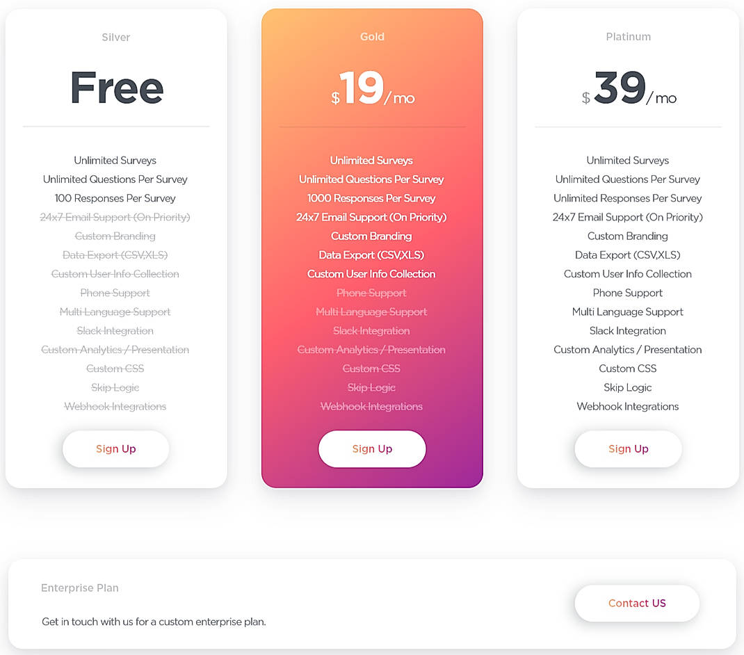 Pricing screenshot