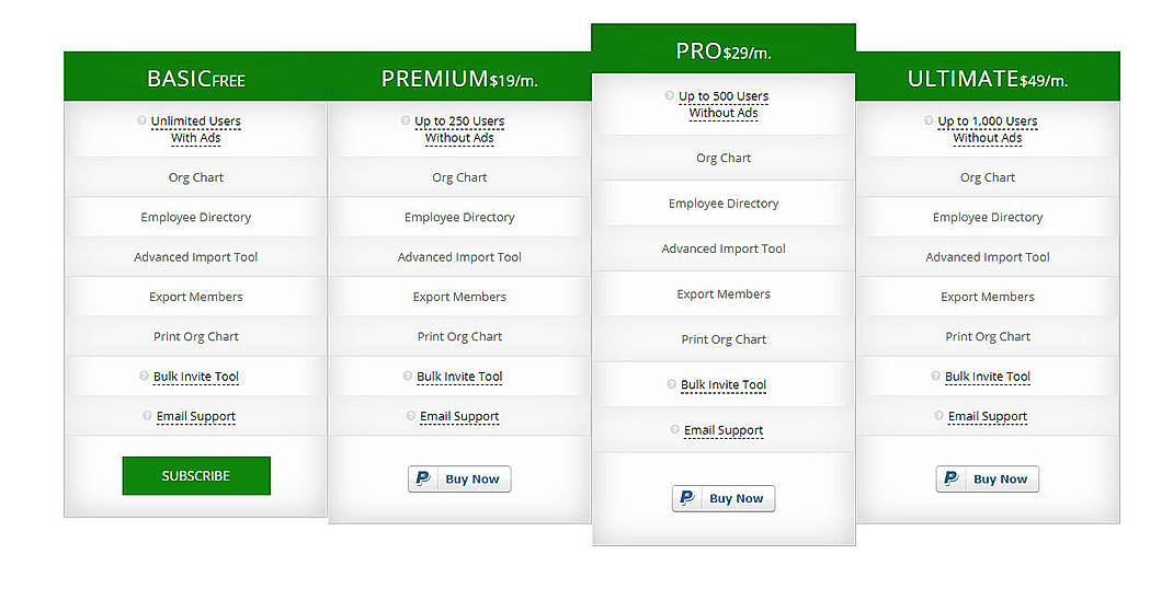 Pricing screenshot