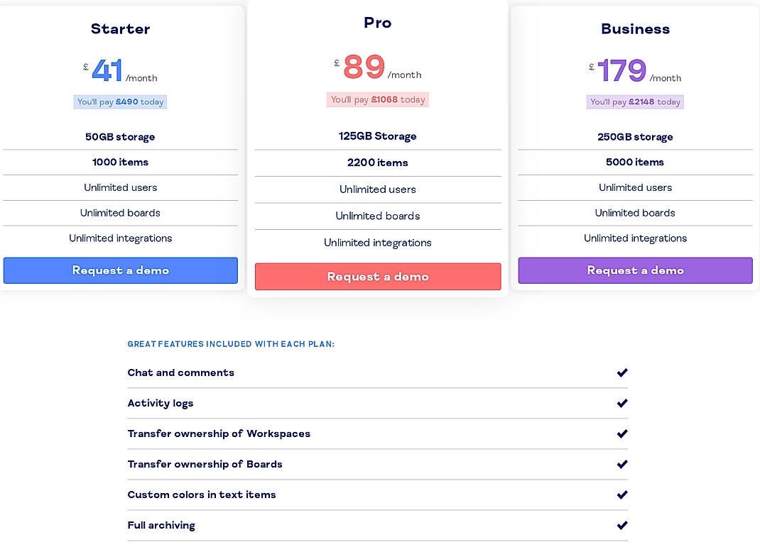 Pricing screenshot