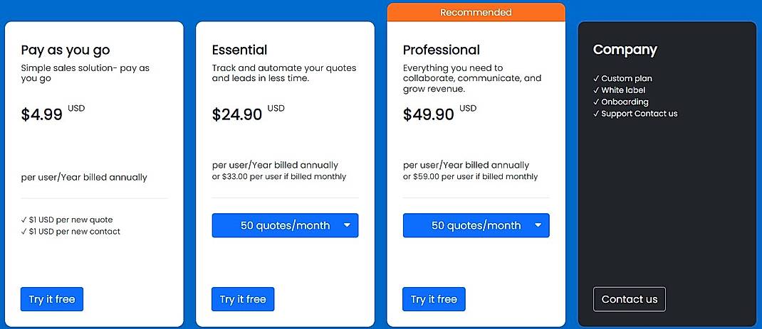 Pricing screenshot