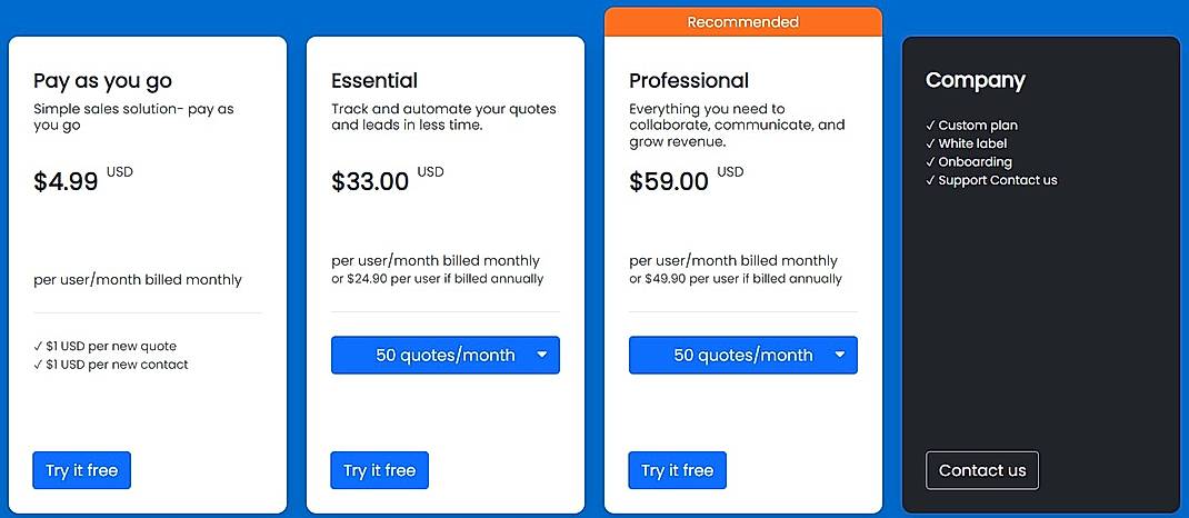Pricing screenshot