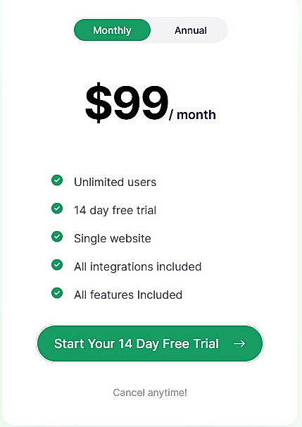 Pricing screenshot