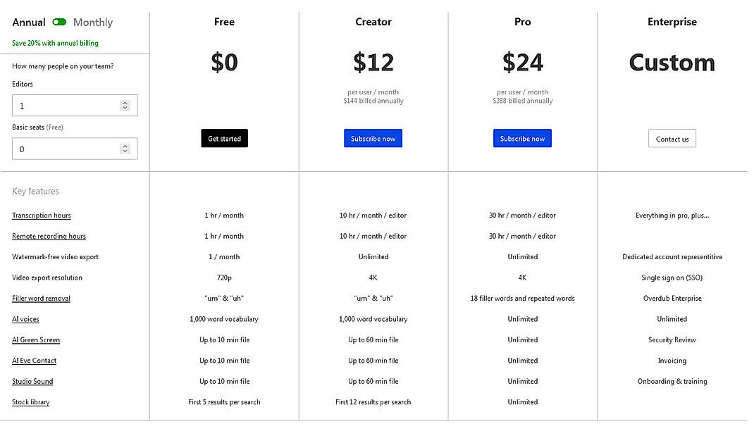 Pricing screenshot