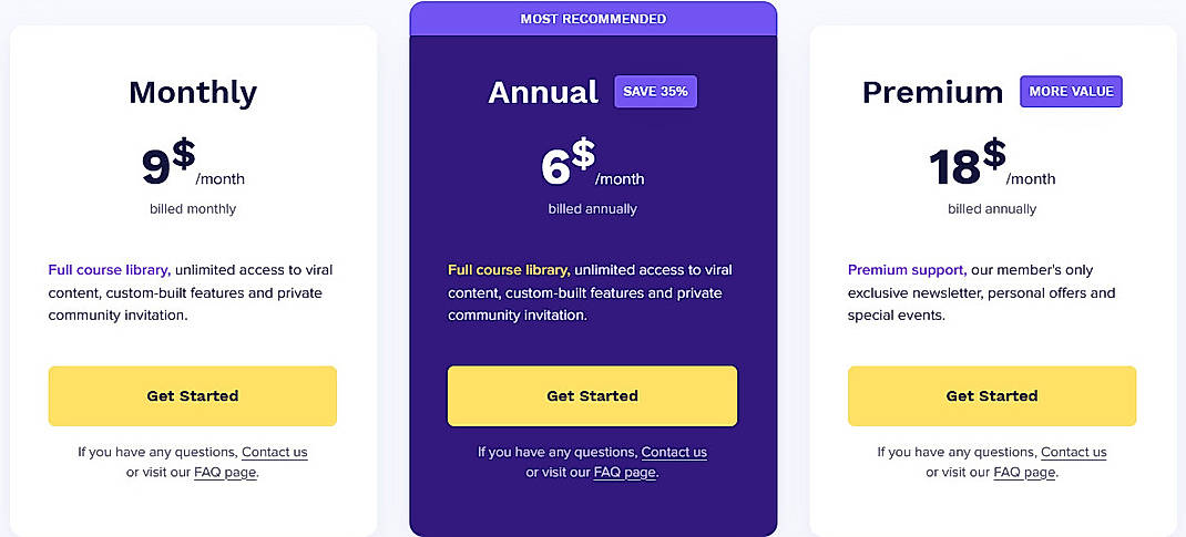 Pricing screenshot