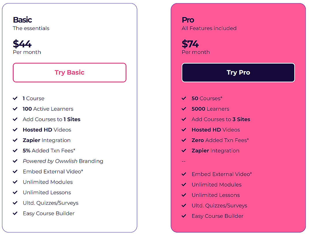 Pricing screenshot