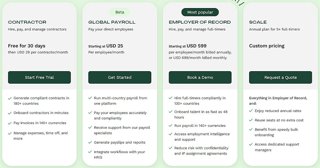 Pricing screenshot