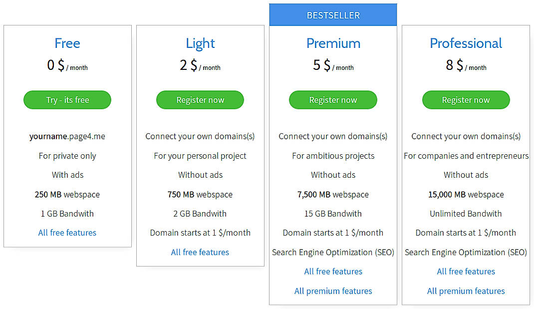 Pricing screenshot