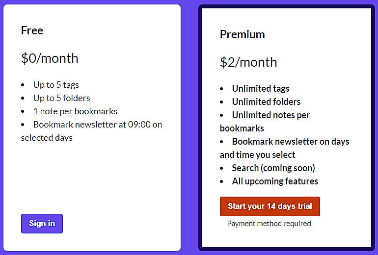 Pricing screenshot