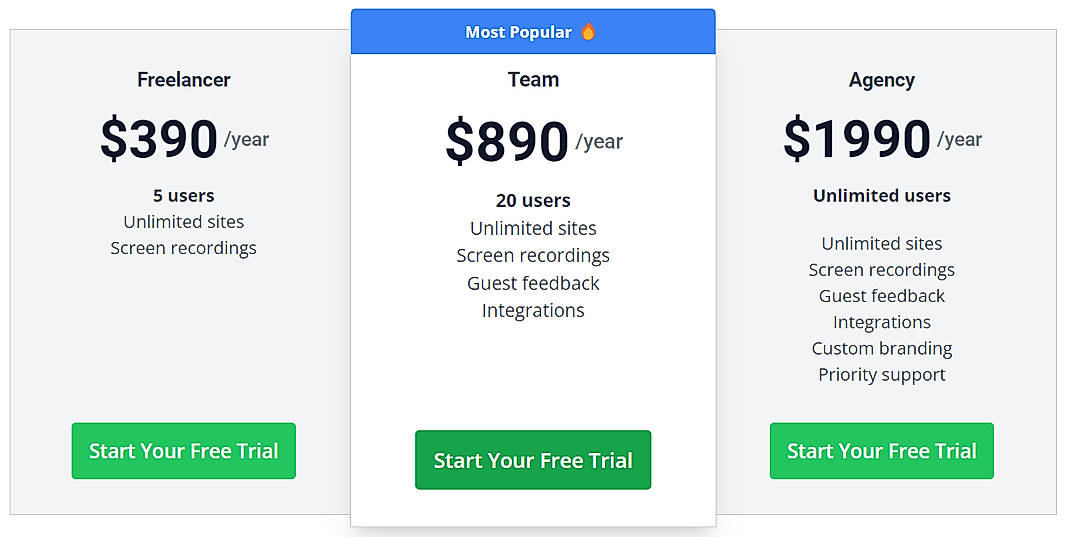 Pricing screenshot