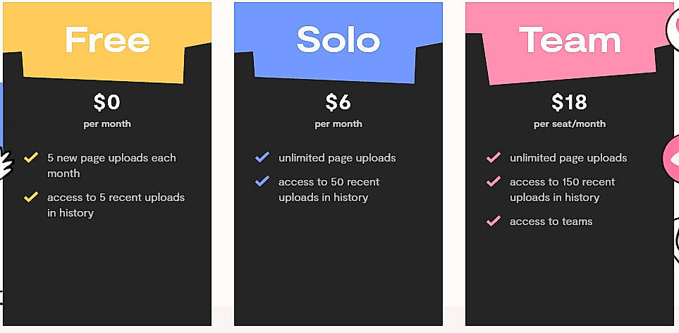 Pricing screenshot