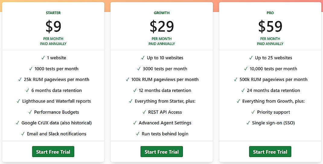 Pricing screenshot