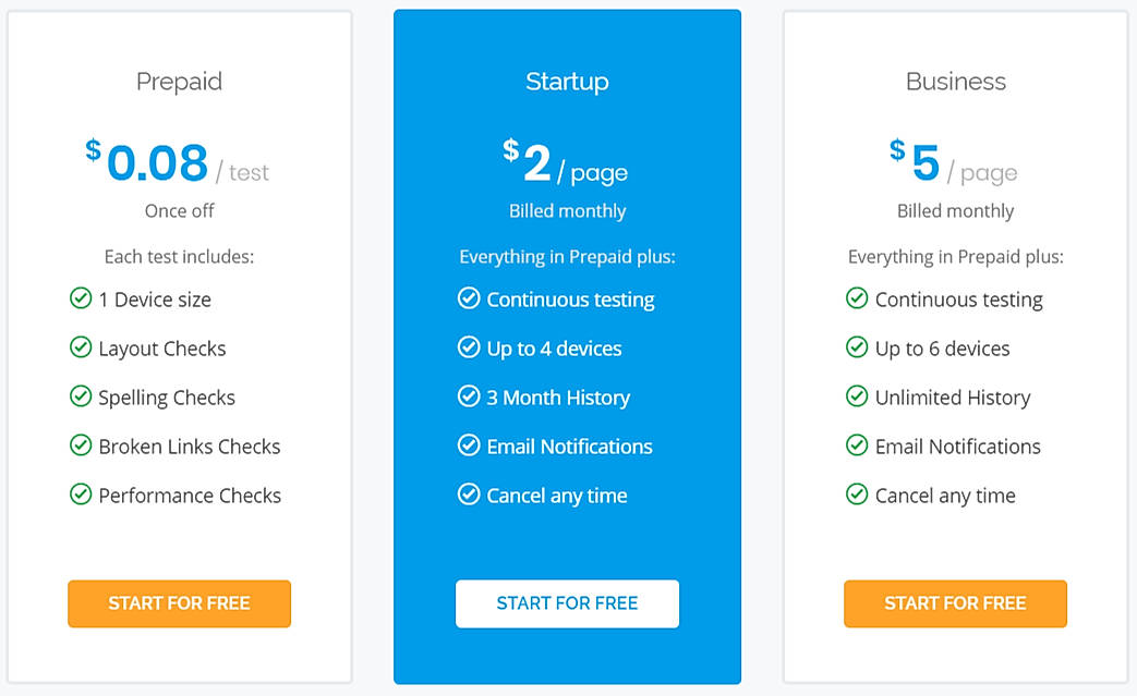 Pricing screenshot