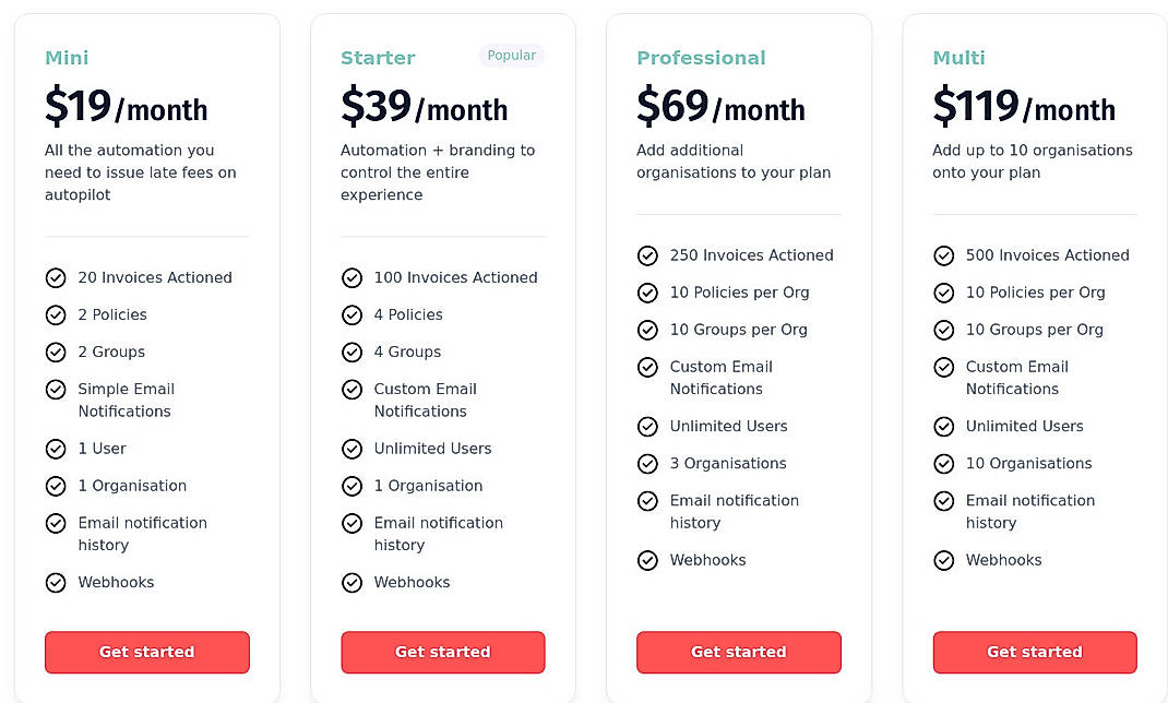 Pricing screenshot
