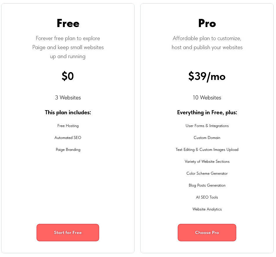 Pricing screenshot