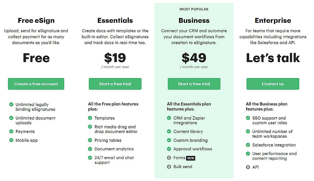 Pricing screenshot