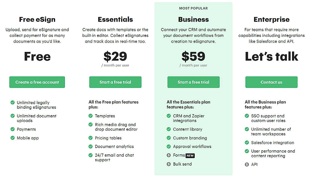 Pricing screenshot