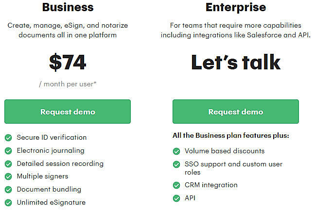 Pricing screenshot