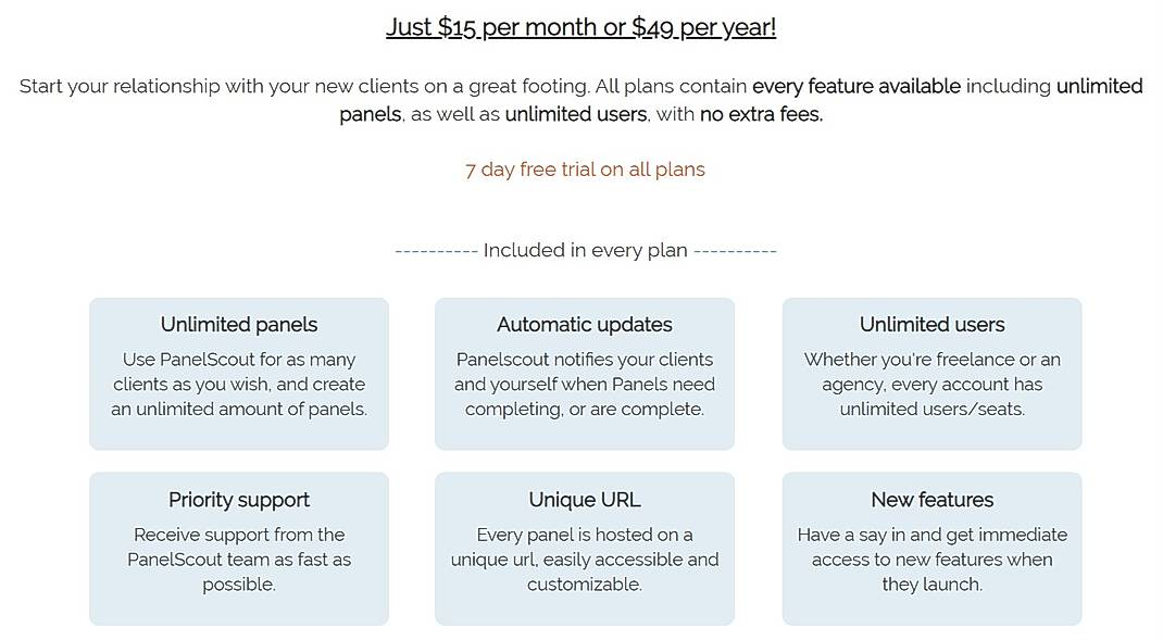 Pricing screenshot