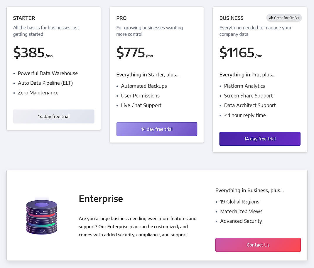 Pricing screenshot