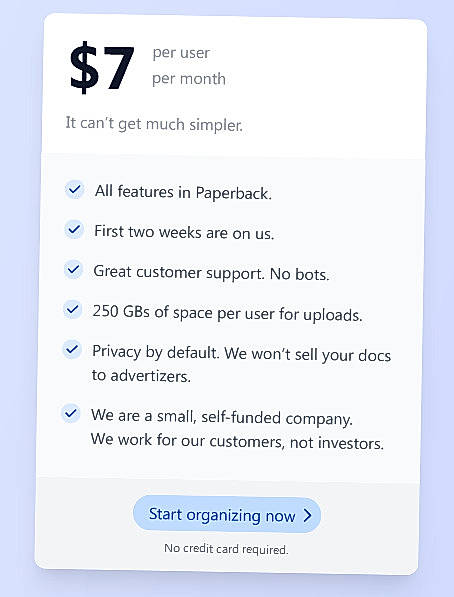 Pricing screenshot