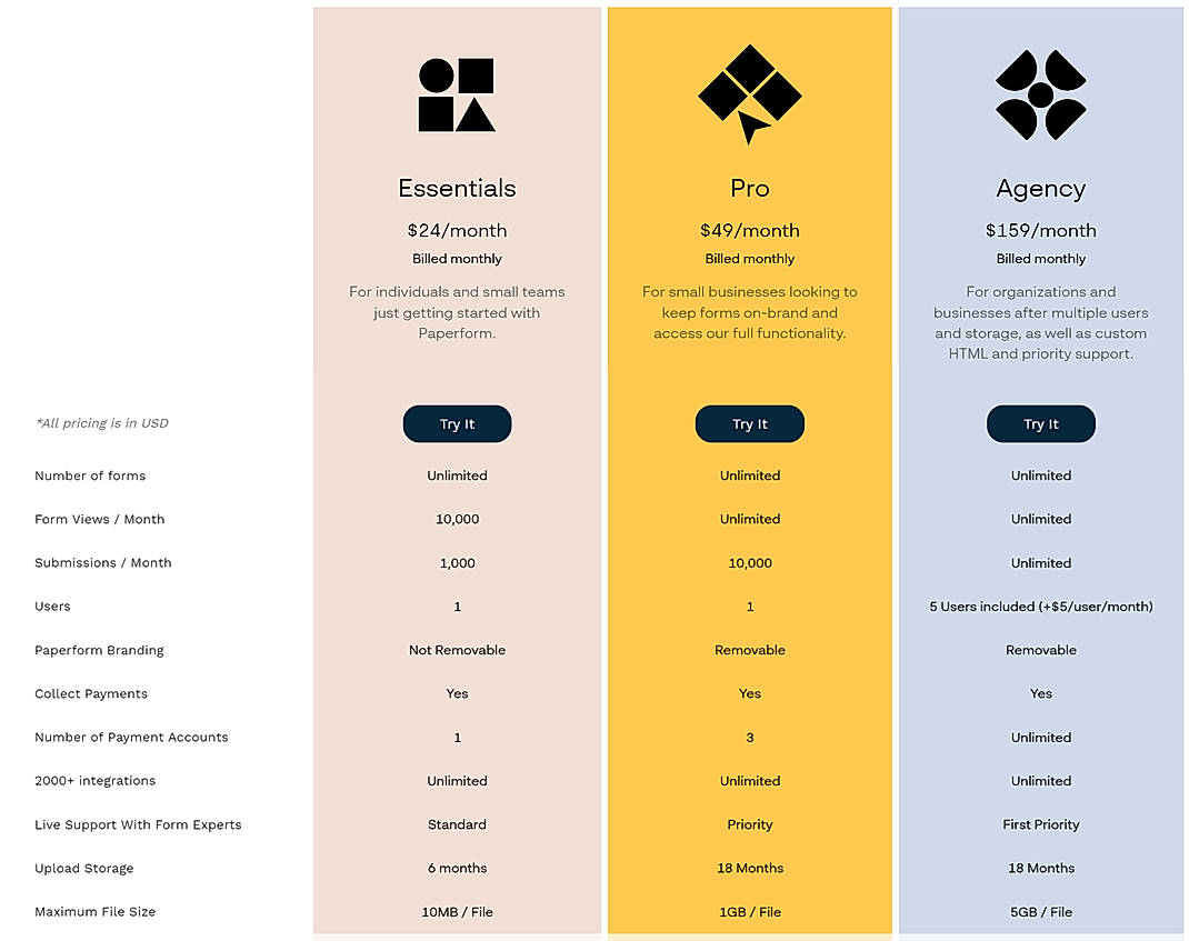 Pricing screenshot