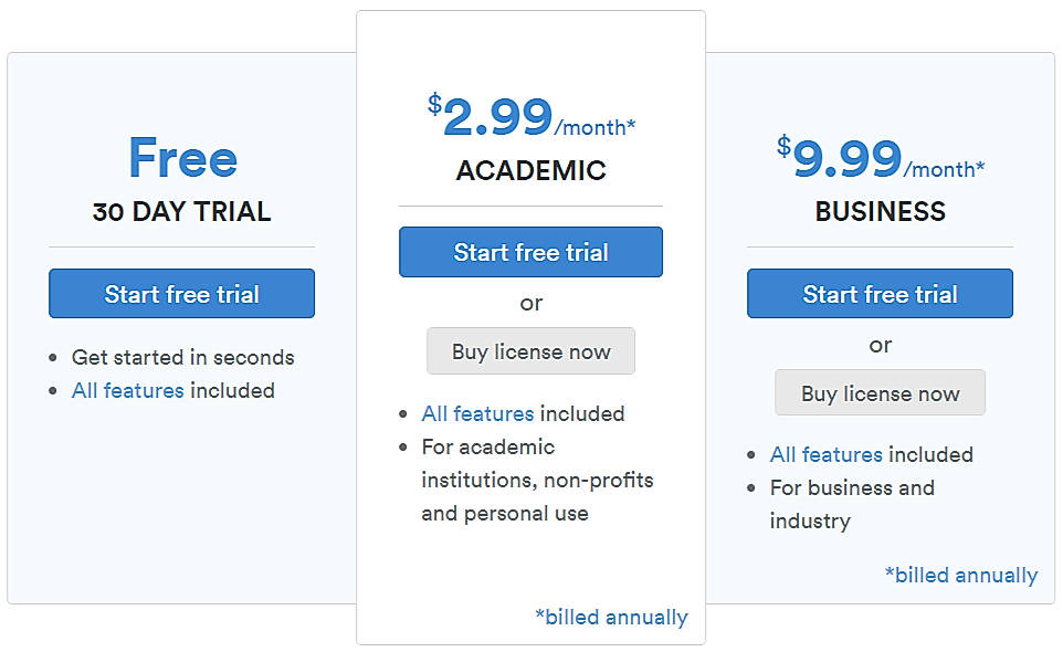 Pricing screenshot