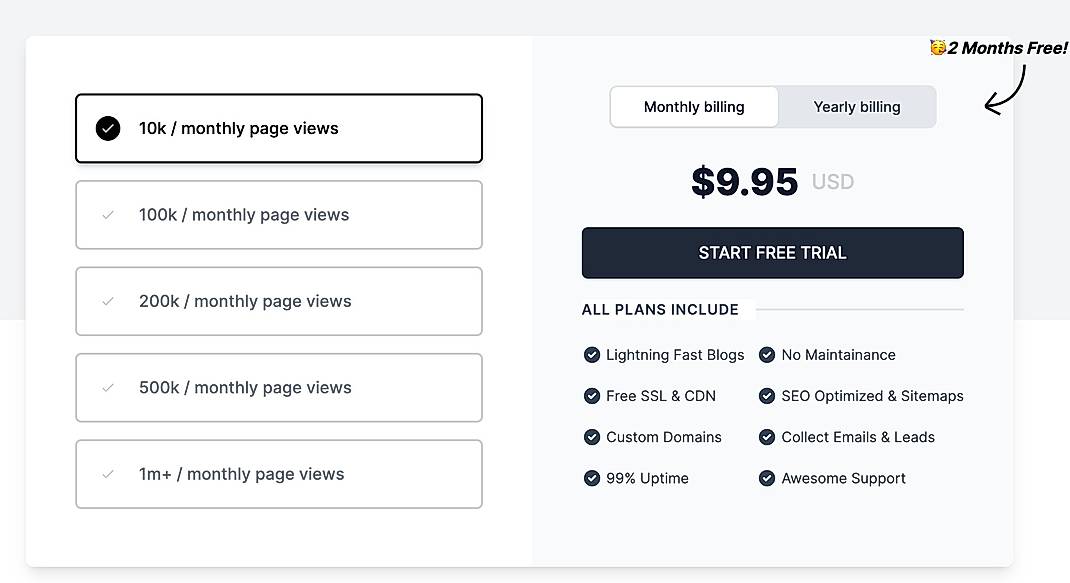 Pricing screenshot