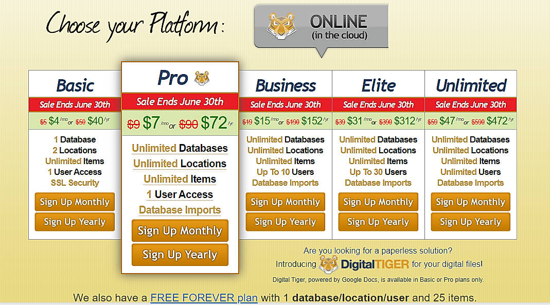 Pricing screenshot
