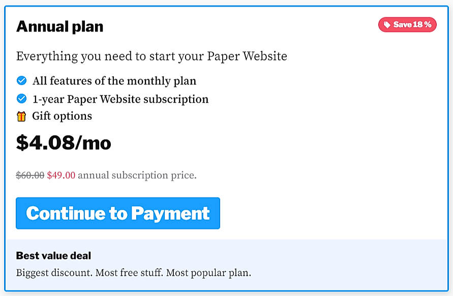 Pricing screenshot