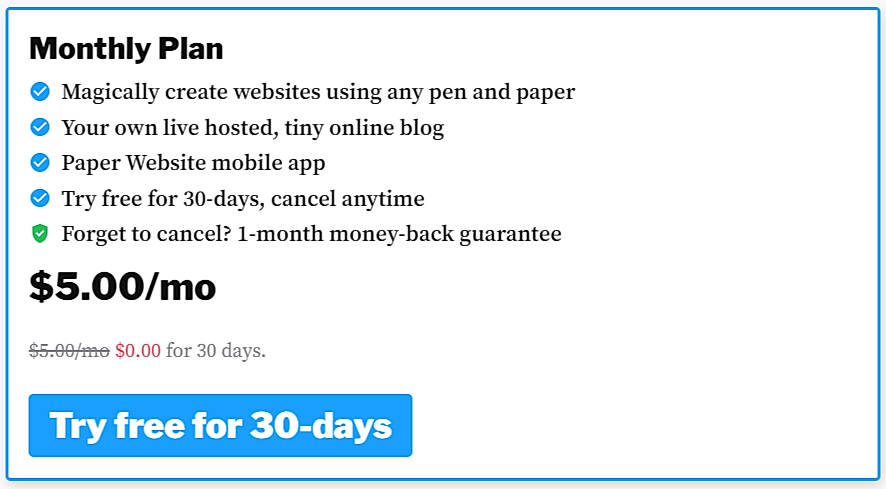 Pricing screenshot