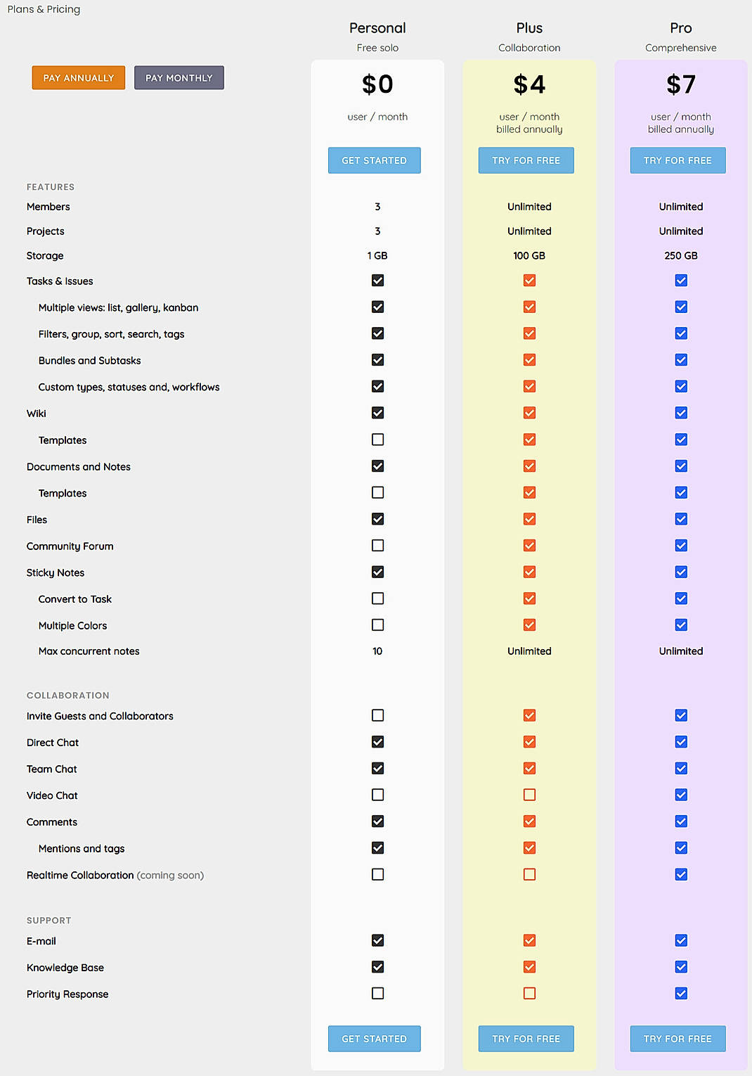 Pricing screenshot