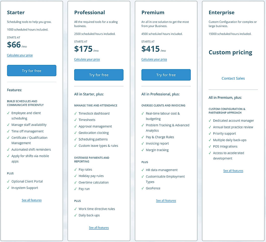 Pricing screenshot
