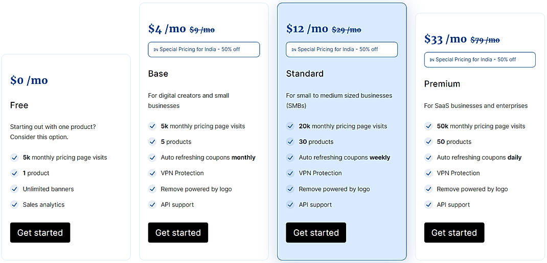 Pricing screenshot