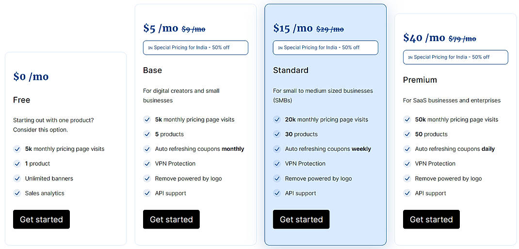 Pricing screenshot