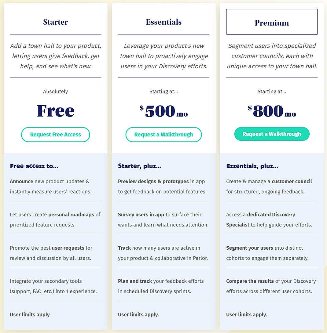 Pricing screenshot