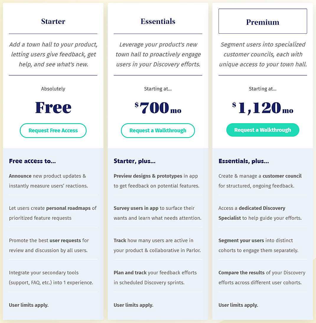 Pricing screenshot