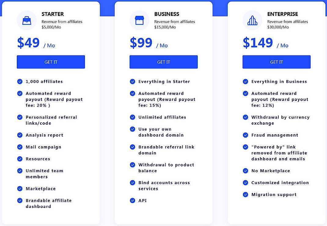 Pricing screenshot
