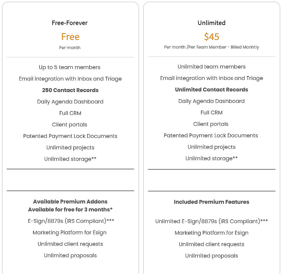 Pricing screenshot