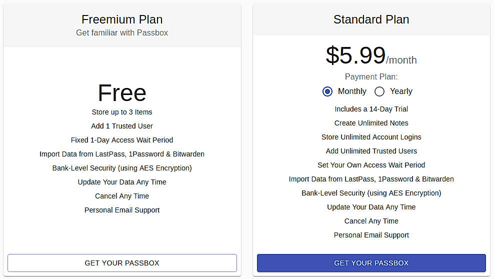 Pricing screenshot