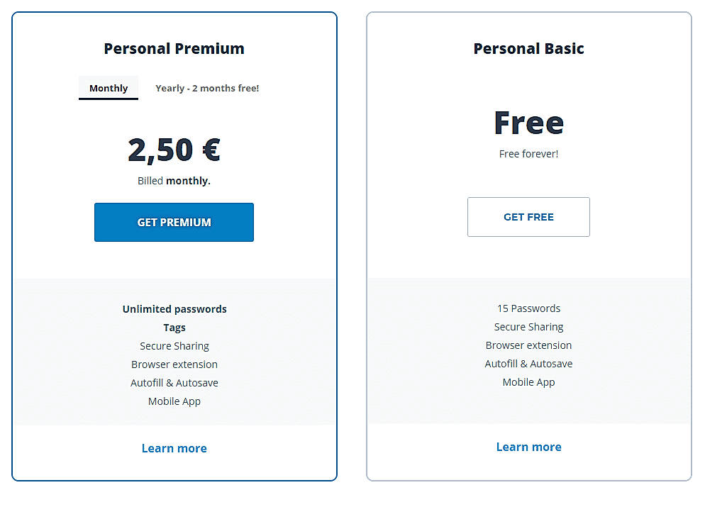 Pricing screenshot