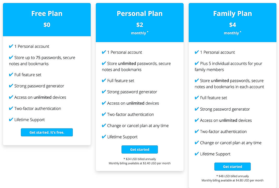 Pricing screenshot