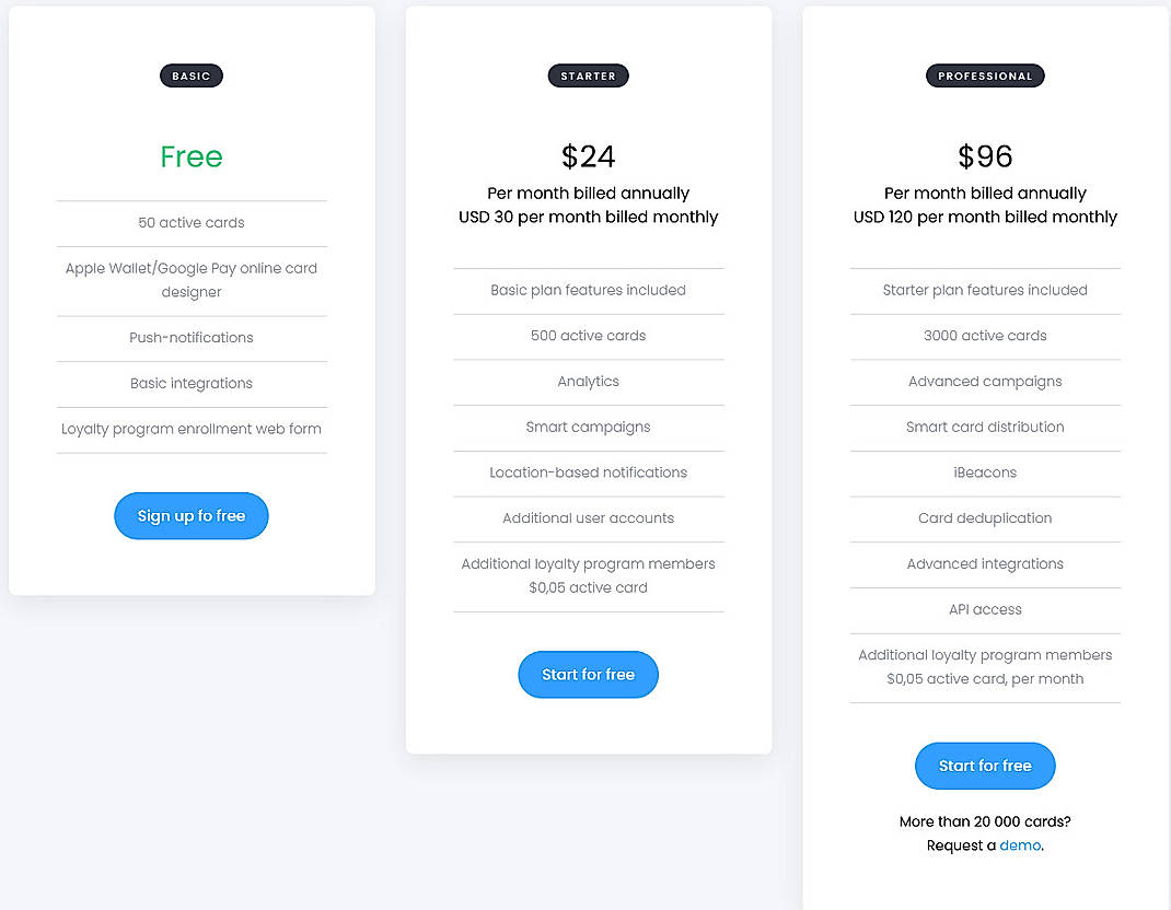 Pricing screenshot
