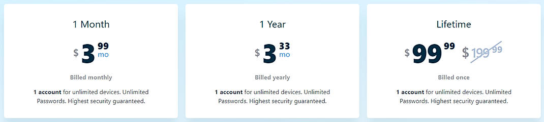 Pricing screenshot