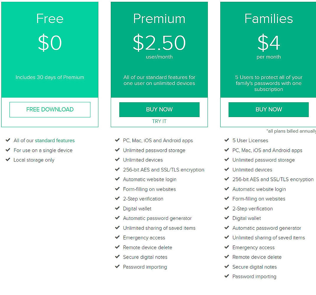 Pricing screenshot