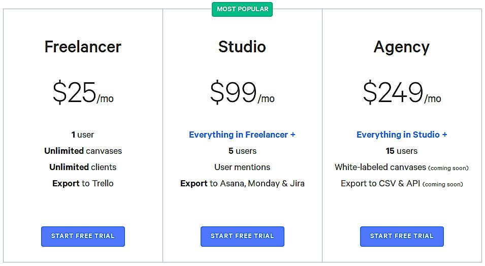 Pricing screenshot
