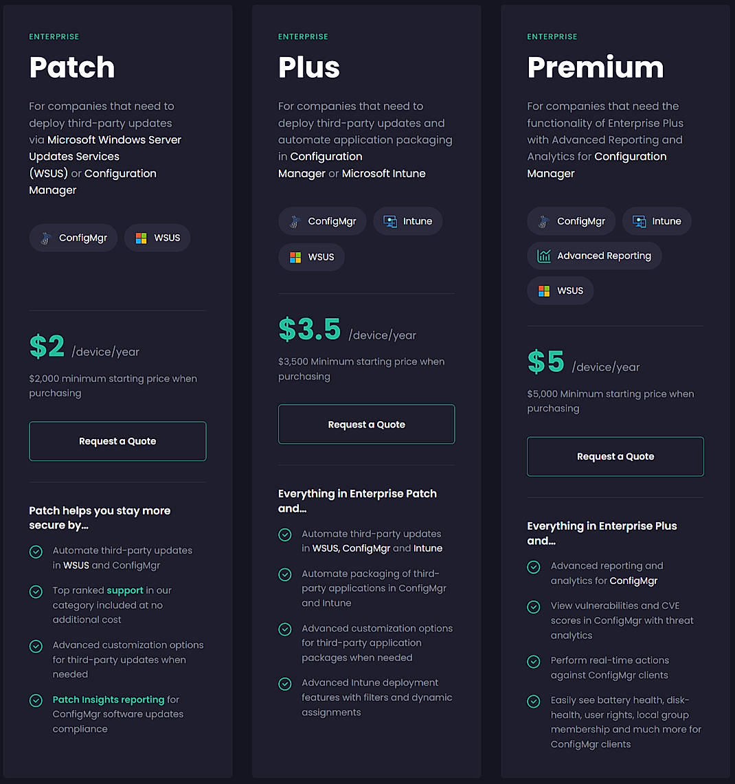 Pricing screenshot